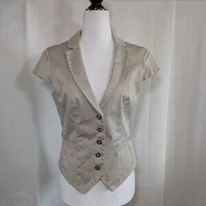 H&M Y2K Short Sleeve Tailored Blazer Vest Neutral Beige Khaki Size 10 Academia